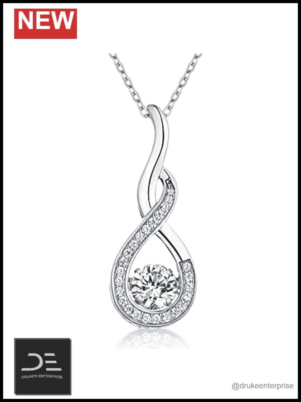 925 Sterling Silver Cubic Zirconia Infinity Knot Dancing Pendant Necklace